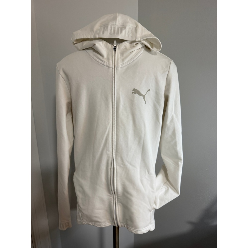 Puma Womens White Full Zip Hoodie Keeps You Dry Athletic Sweatshirt Large